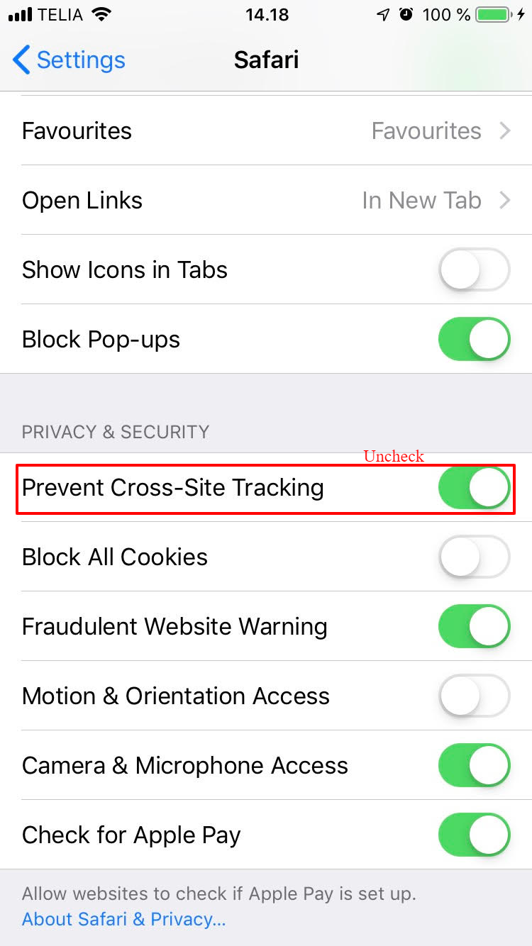 Prevent Cross-Site Tracking in iPhone/iPad
